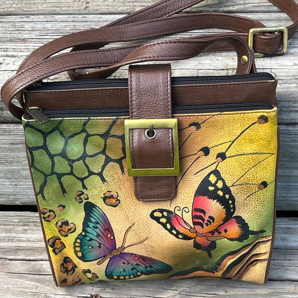 Anuschka Butterfly Purse Hand Painted Leather Shoulder Bag